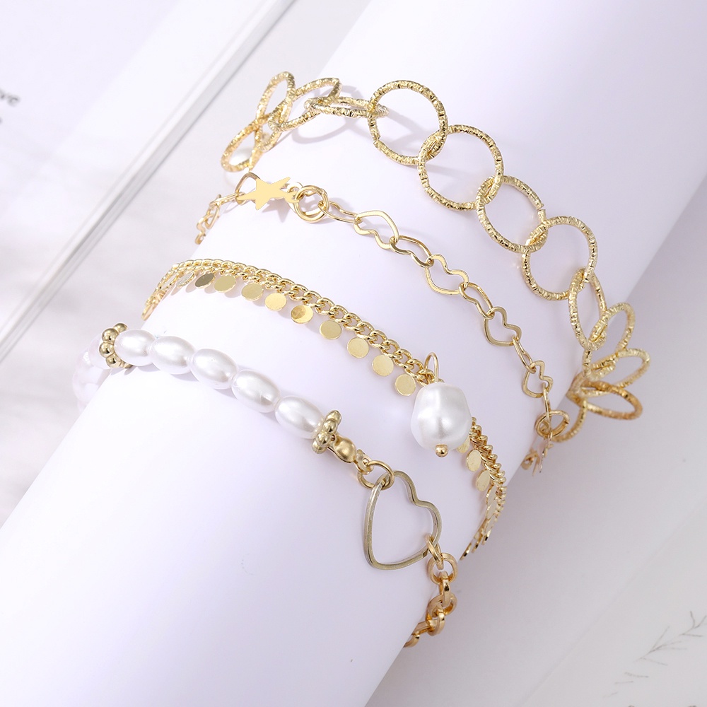 Set Gelang Rantai Multilayer Warna Emas Untuk Wanita