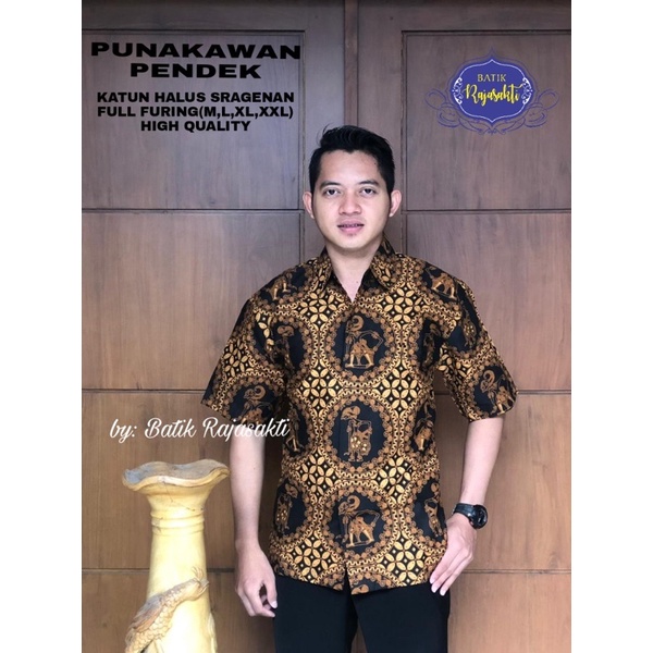 PUNAKAWAN PENDEK Kemeja Batik Pria Solo Asli Lengan Pendek Katun Halus FULL FURING PREMIUM Mewah Ata