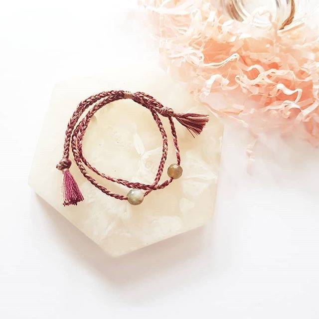 Gelang tangan kepang Stone braided Doble Layer peach - maroon loliastuff (gelang/ gelang etnik / gelang kepang / gelang batu/ gelang unisex/ gelang bracelet / gelang stone/ gelang tali/ gelang wanita)