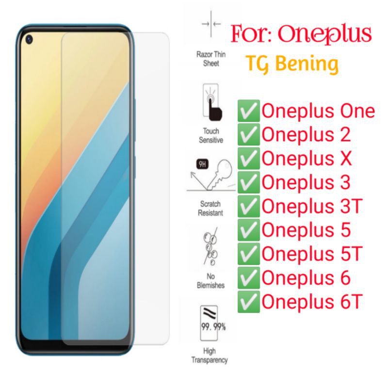 Oneplus 2 X 3 3T 5 5T 6 6T Antigores Bening Tempered Glass Screen Guard protector TG