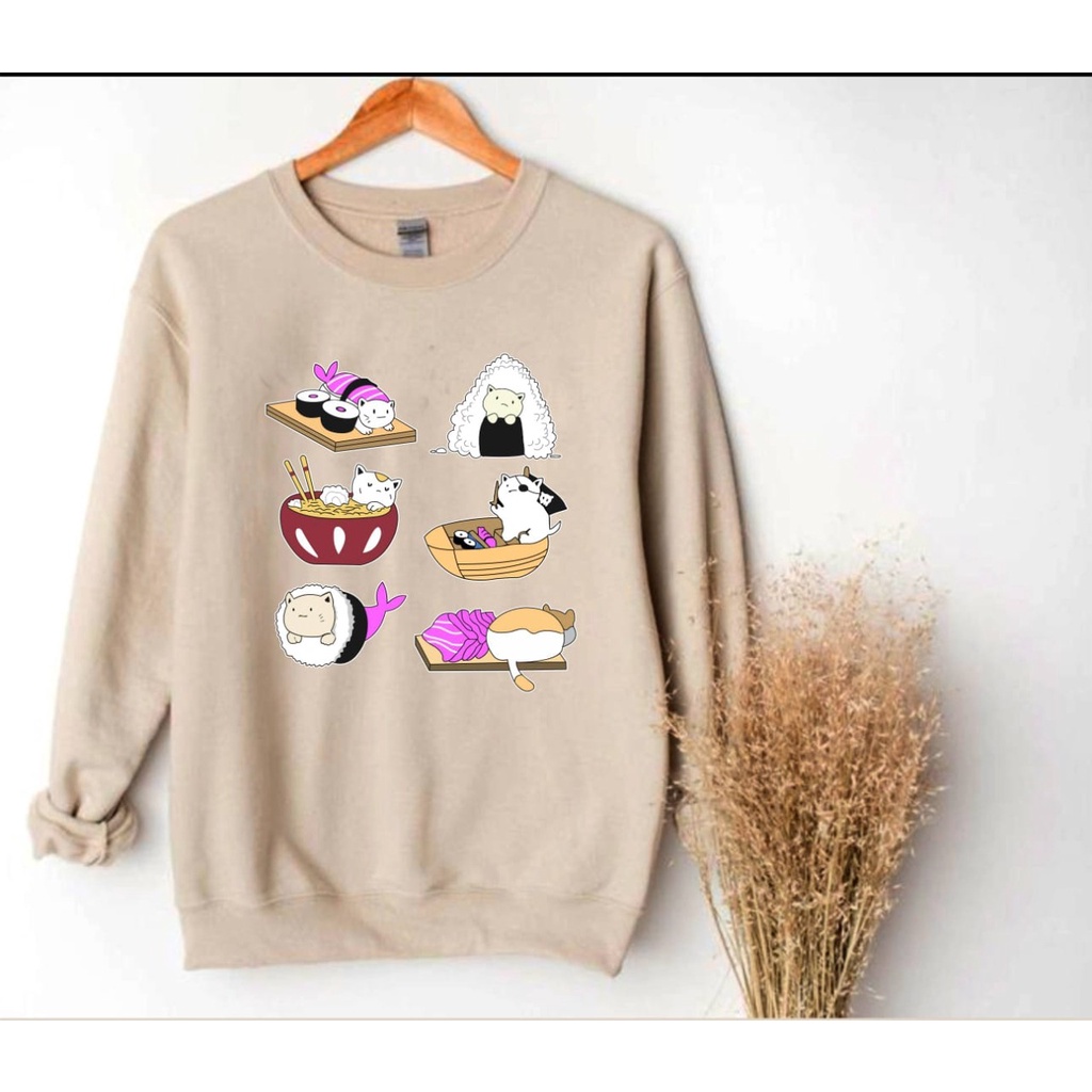 TokoMilkan - Sweater Crewneck Wanita &amp; pria KITTEN SUSHI | Sweater CN Sweatshirt Fleece