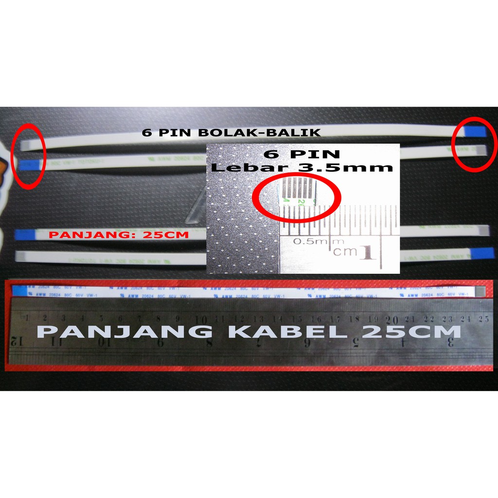 KABEL FLEXIBLE LAPTOP 6 PIN LEBAR 3.5mm JALUR BOLAK-BALIK