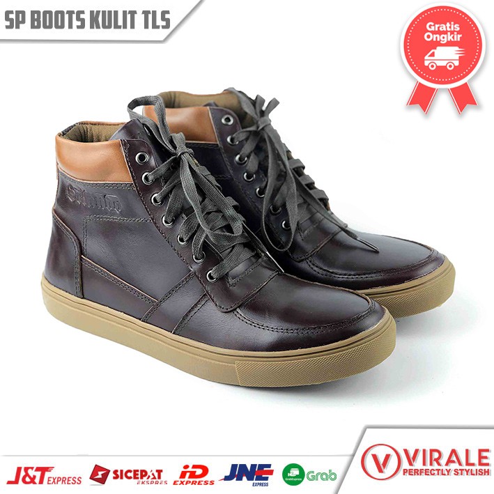 Sepatu Boots Pria Tali Model Casual Kekinian Kulit Asli TLS  CK