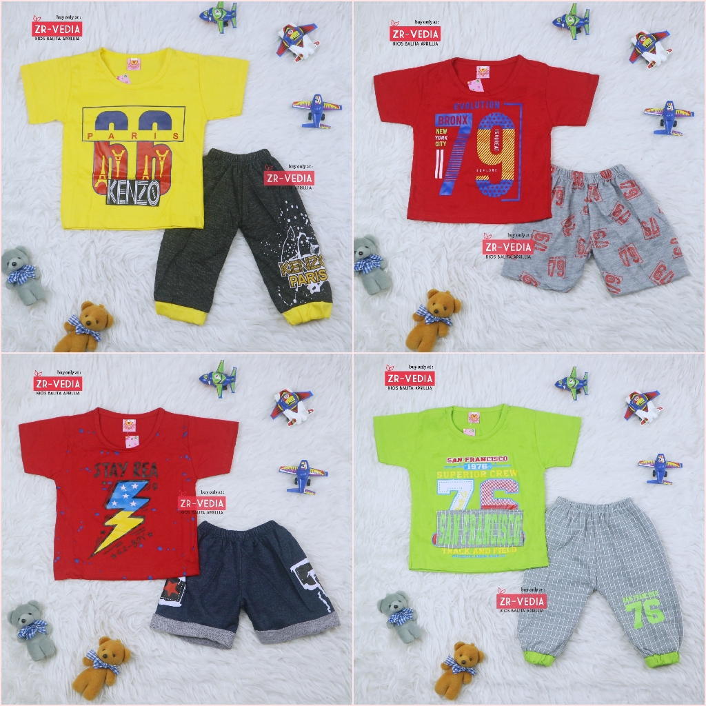 Setelan Devano uk Bayi-3 Tahun / Export Class Set Bayi Anak Laki New Born Celana Bahan Kaos Adem