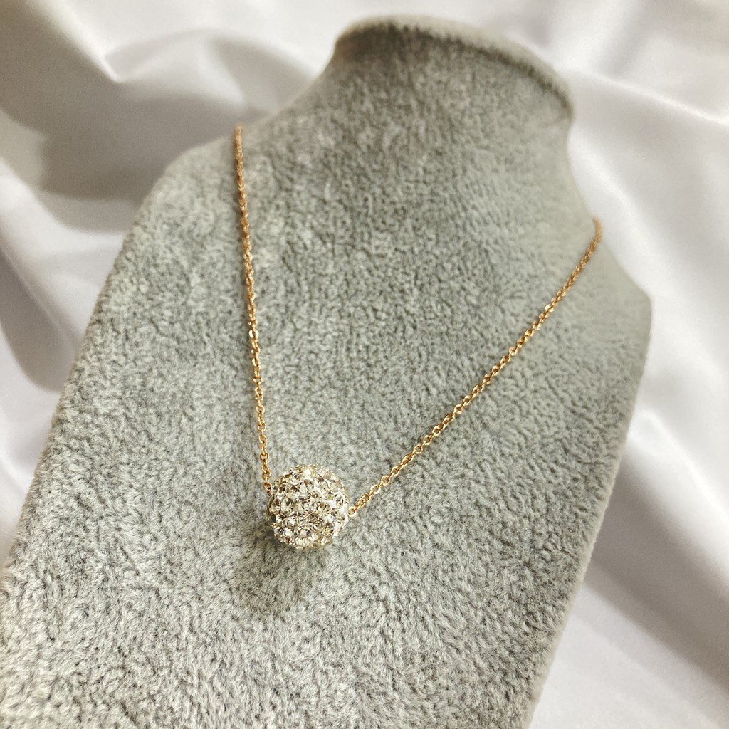 noin_acc Kalung Titanium Bola Kristal Anti karat Aksesoris Fashion