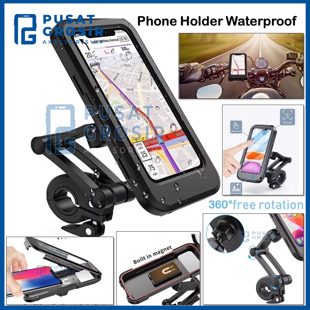 Holder Stang Motor HM18 HM-18 Waterproof anti air Alat penyangga hp dudukan hape stand handphone bisa untuk sepeda