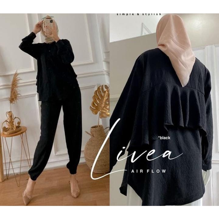 Bisa COD  Livea Set Bahan Crincle Premium Baju Wanita Terbaru 2022 Kekinian Viral Setelan Wanita Mus