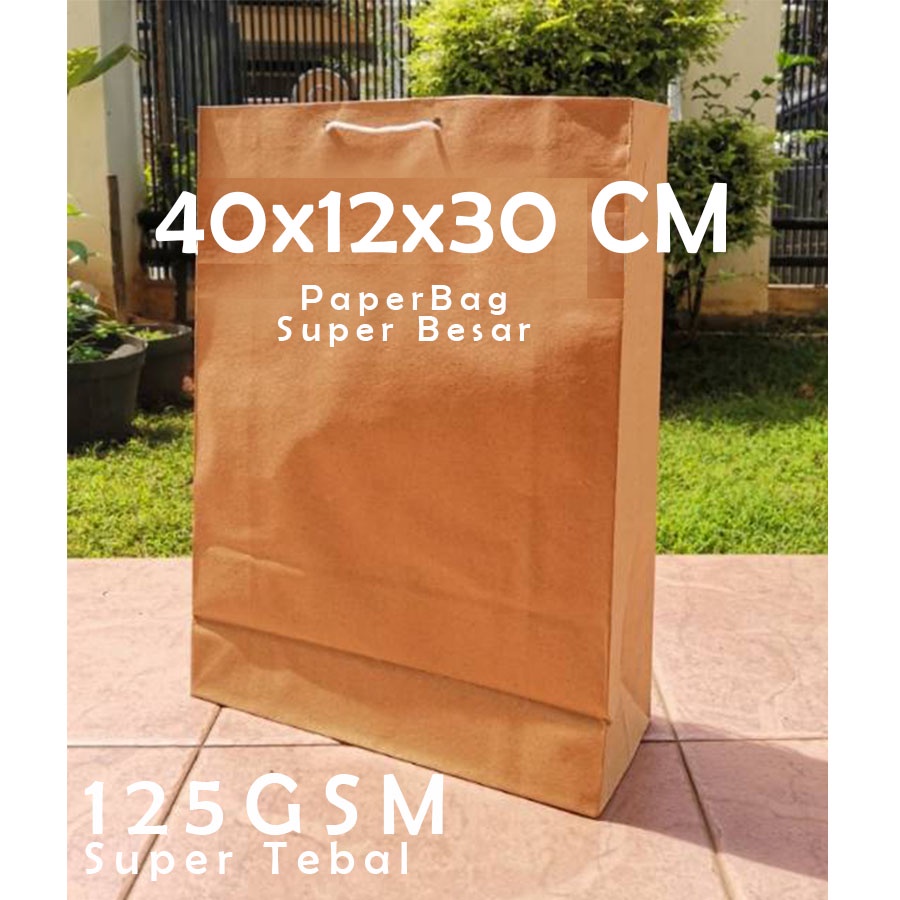 

Paper Bag Coklat Besar Polos 30 x 12 x 40cm Papper Bag Kertas Souvenir Kado Packaging Online Shop A3