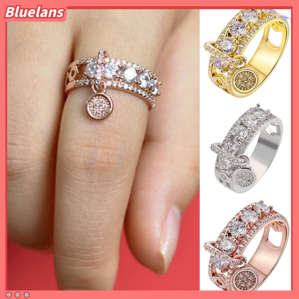 Cincin Liontin Cubic Zirconia Model Hollow Lebar Bahan Alloy Untuk Wanita