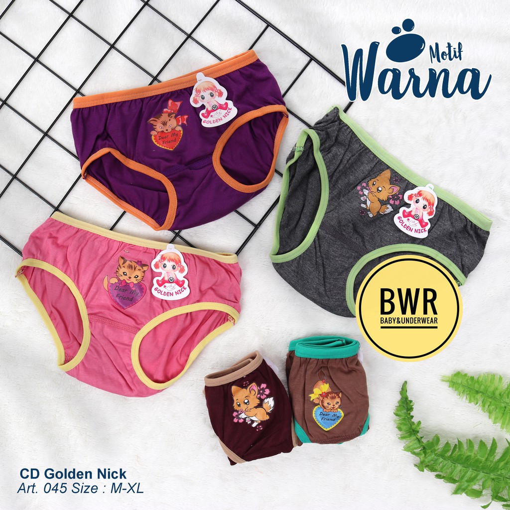 [ 6pc ] CD GOLDEN NICK 045 ANAK WARNA GELAP | CD Anak Perempuan Golden Nick Celana Dalam Cewe - Bwr