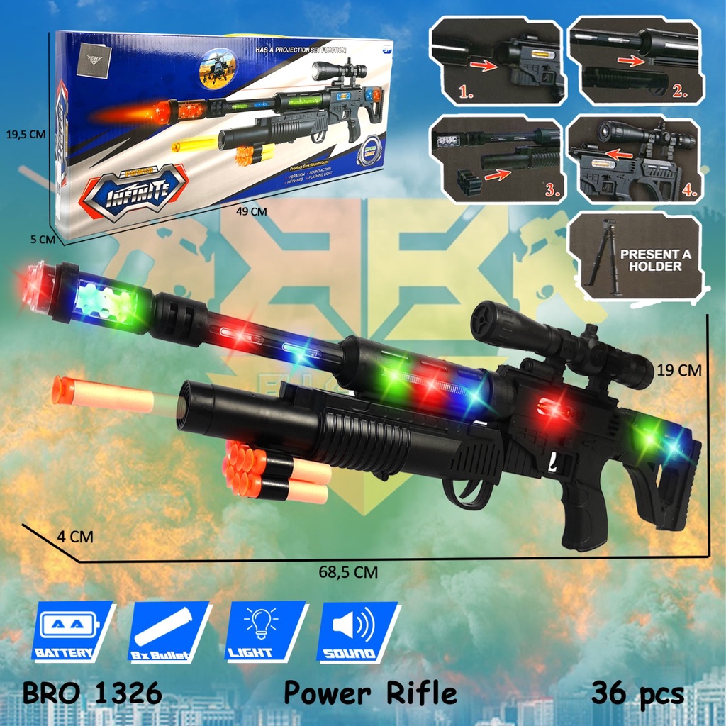 MURAH BRO1326 Sniper Mainan Anak Pistol Pistolan Peluru Busa Soft Bullet Tembak Tembakan Baterai Batre Bunyi Musik Lampu BIGBANG