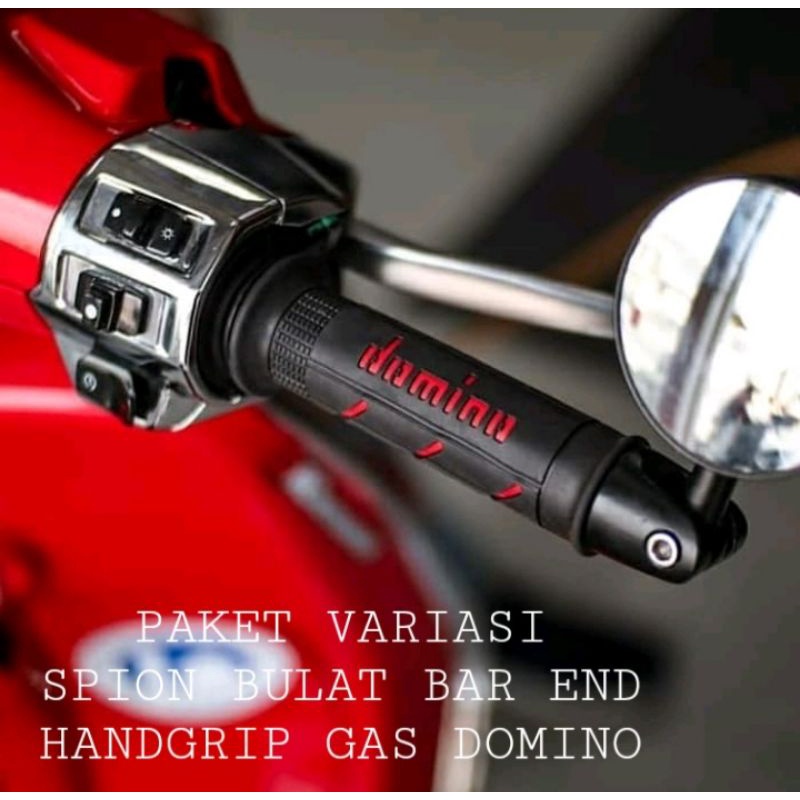 PAKET VARIASI SPION JALU BULAT BAR END + HANDGRIP DOMINO UNIVERSAL MOTOR