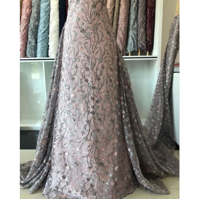 Kain brokat brukat tulle tule tile akar bunga mix pink biru silver abu ungu