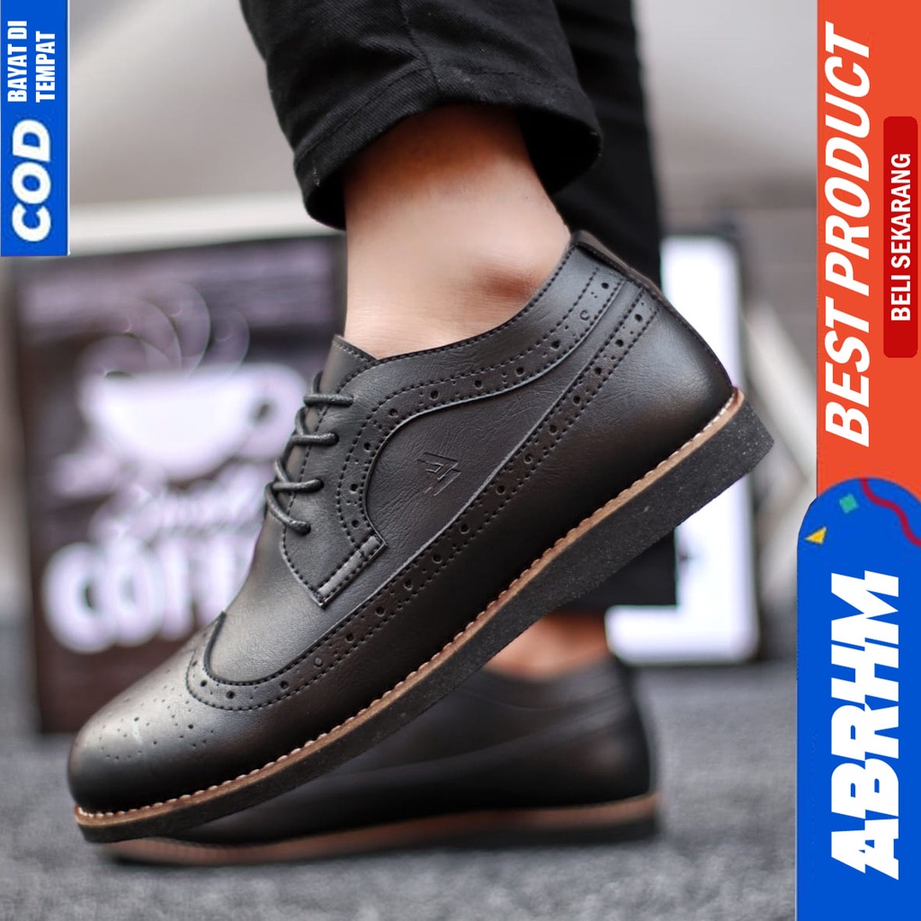 Sepatu Formal Kerja Pantopel Hitam Pria Original ABRHM SAGA