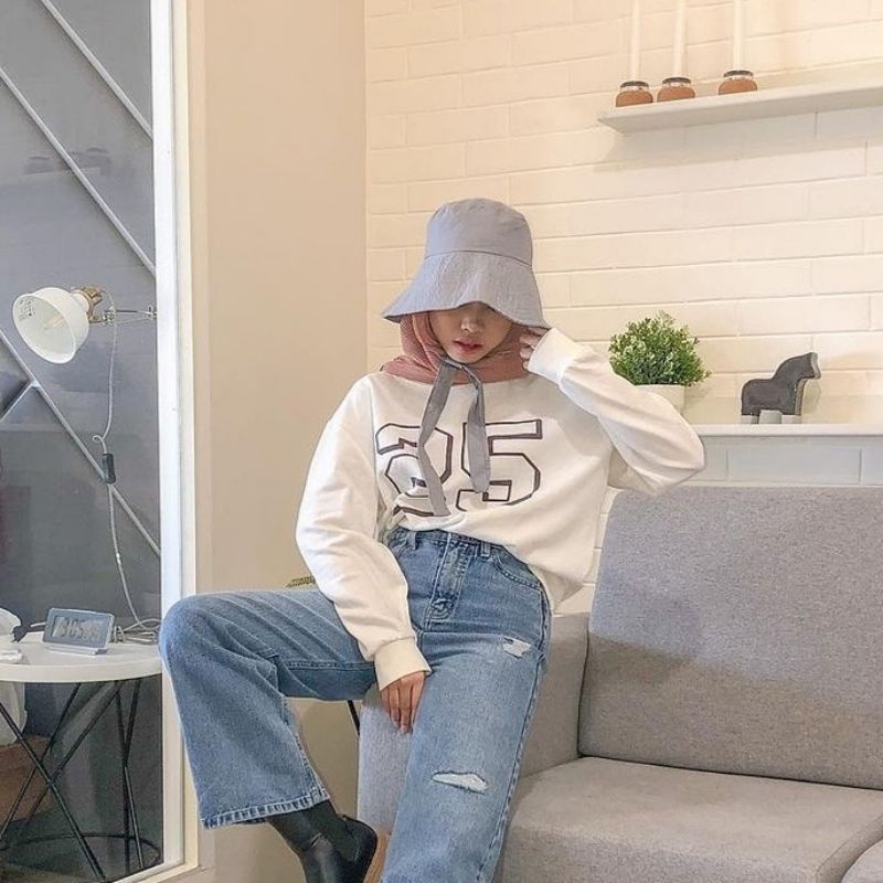 WIDE BUCKET HAT Selebgram Aksen Tali // Topi Rimba Polos Super Lebar Dengan Tali Panjang