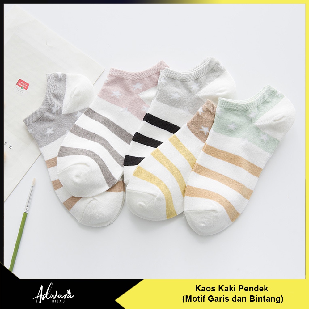 Kaos Kaki Wanita Pendek Semata Kaki Motif Bintang dan Garis Gaya Fashion Korea Kualitas Import