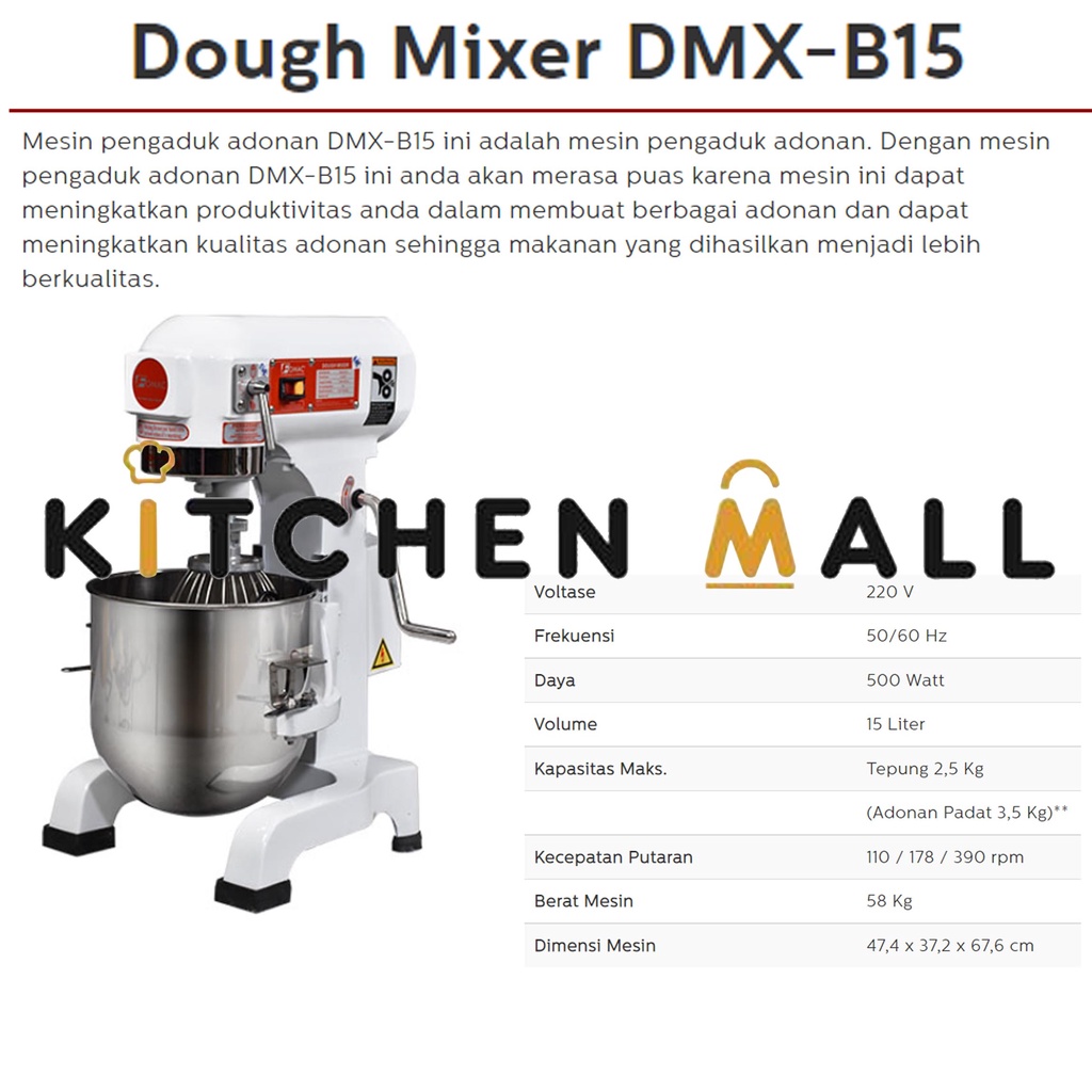 FOMAC DMX-B15 Dough Mixer - Mixer Roti & Mixer Kue - Mixer Adonan