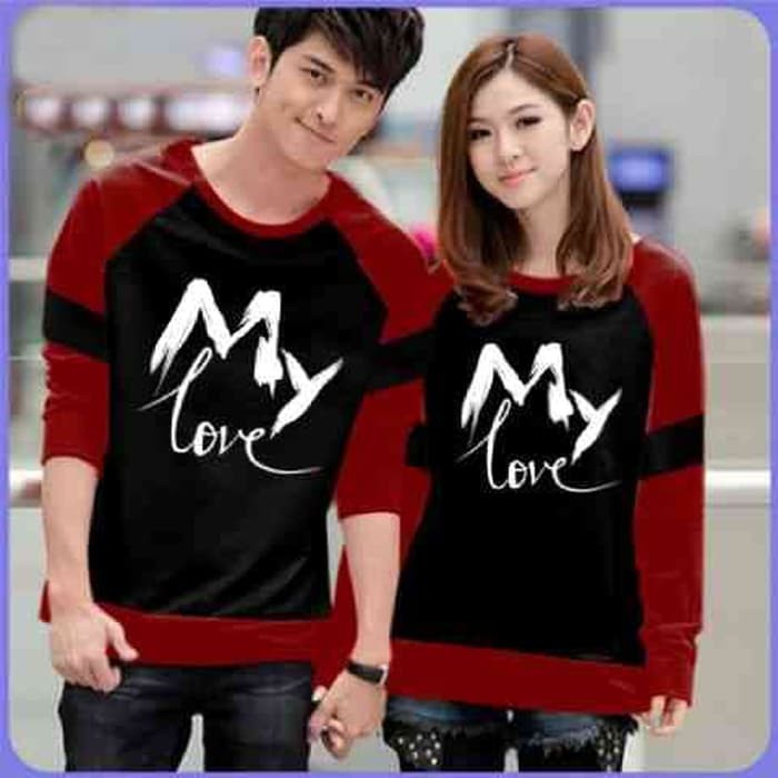 [Cp My Love HITAM MAROON LT] Baju couple babyterry merah maroon