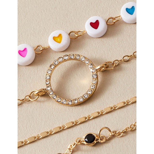 LRC Gelang Tangan Fashion Golden Geometric Diamond Circle Pattern Love Acrylic Multilayer Bracelet