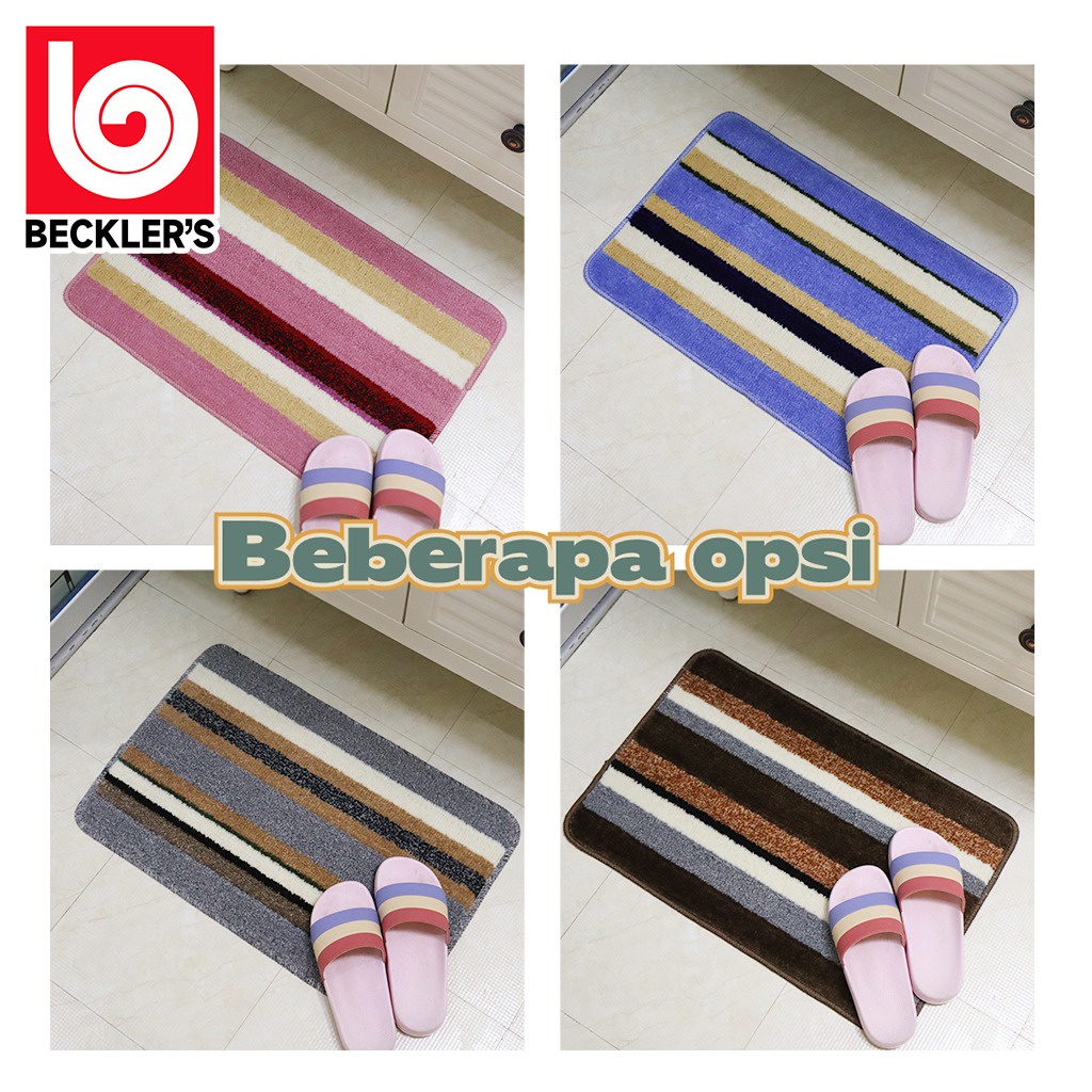 Keset Lantai Bludru Garis Bahan Karet Bulu Anti Slip 40 x 60cm