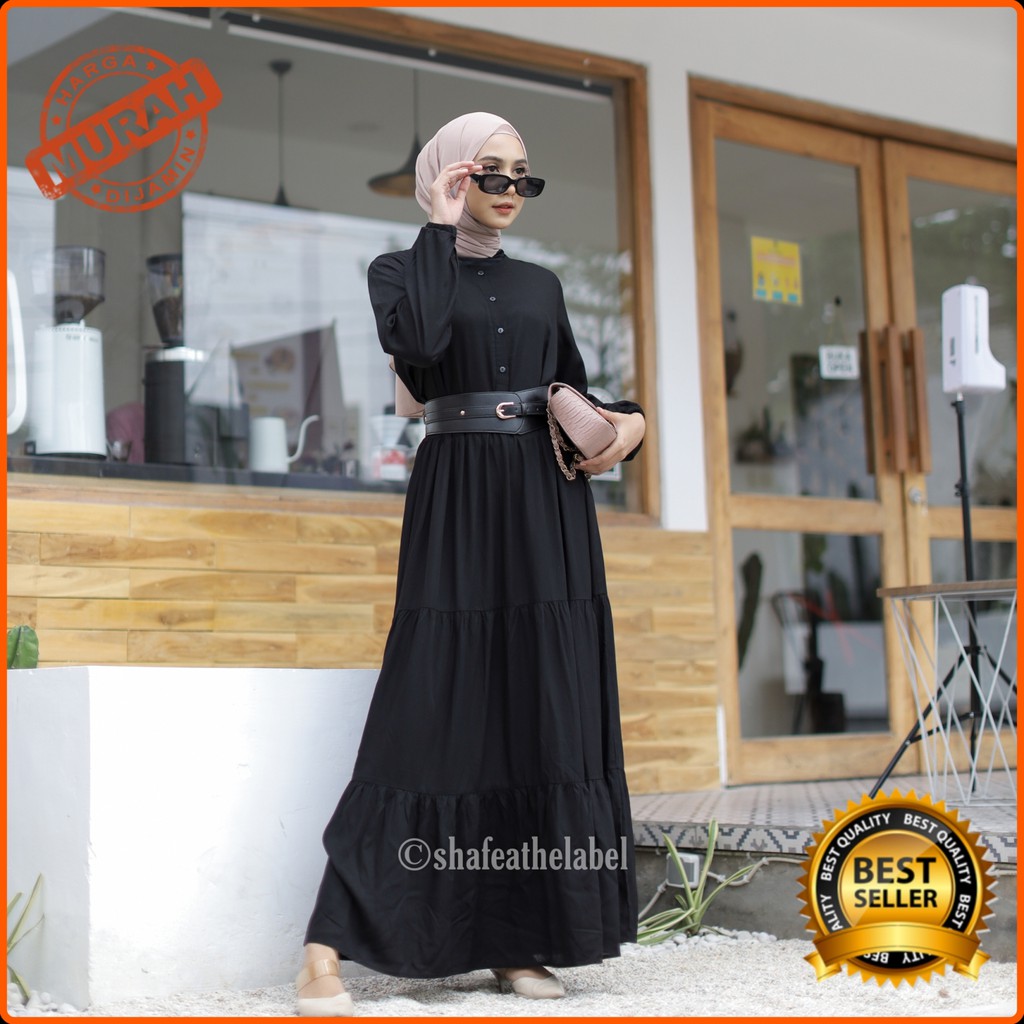 Gamis Polos Hitam Gamis Katun Rayon Adem - Homey Dress by Shafea The Label | Simple dan Elegan !