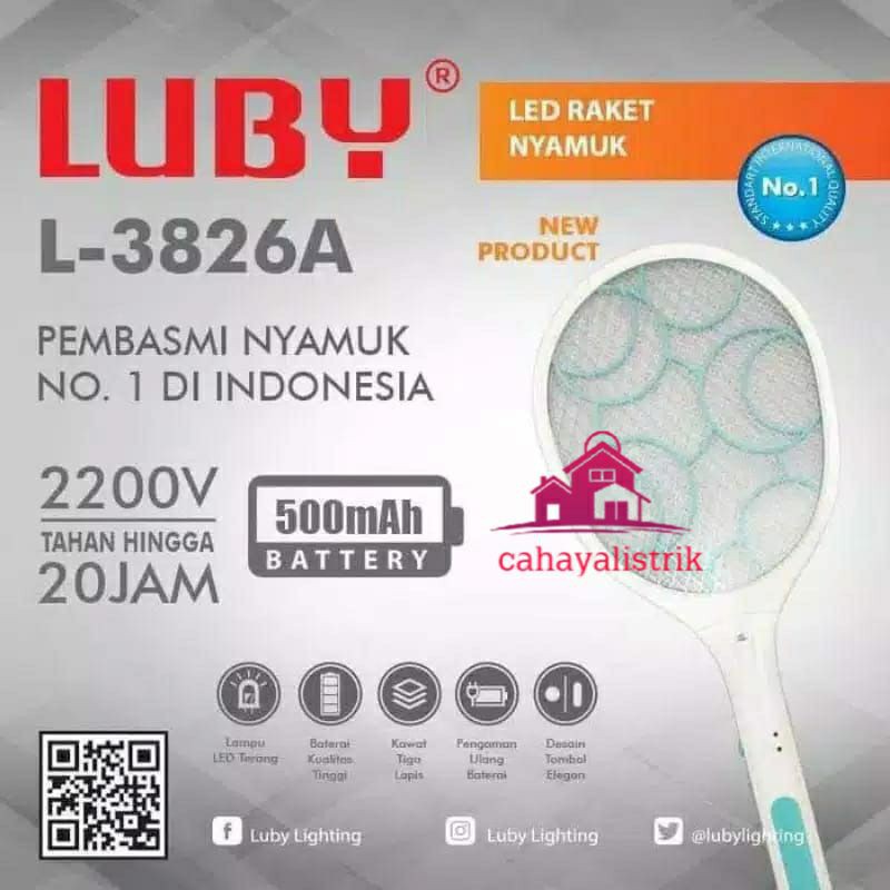 Raket Nyamuk Luby + Lampu L-3826A / 3828A / 3835A Charger