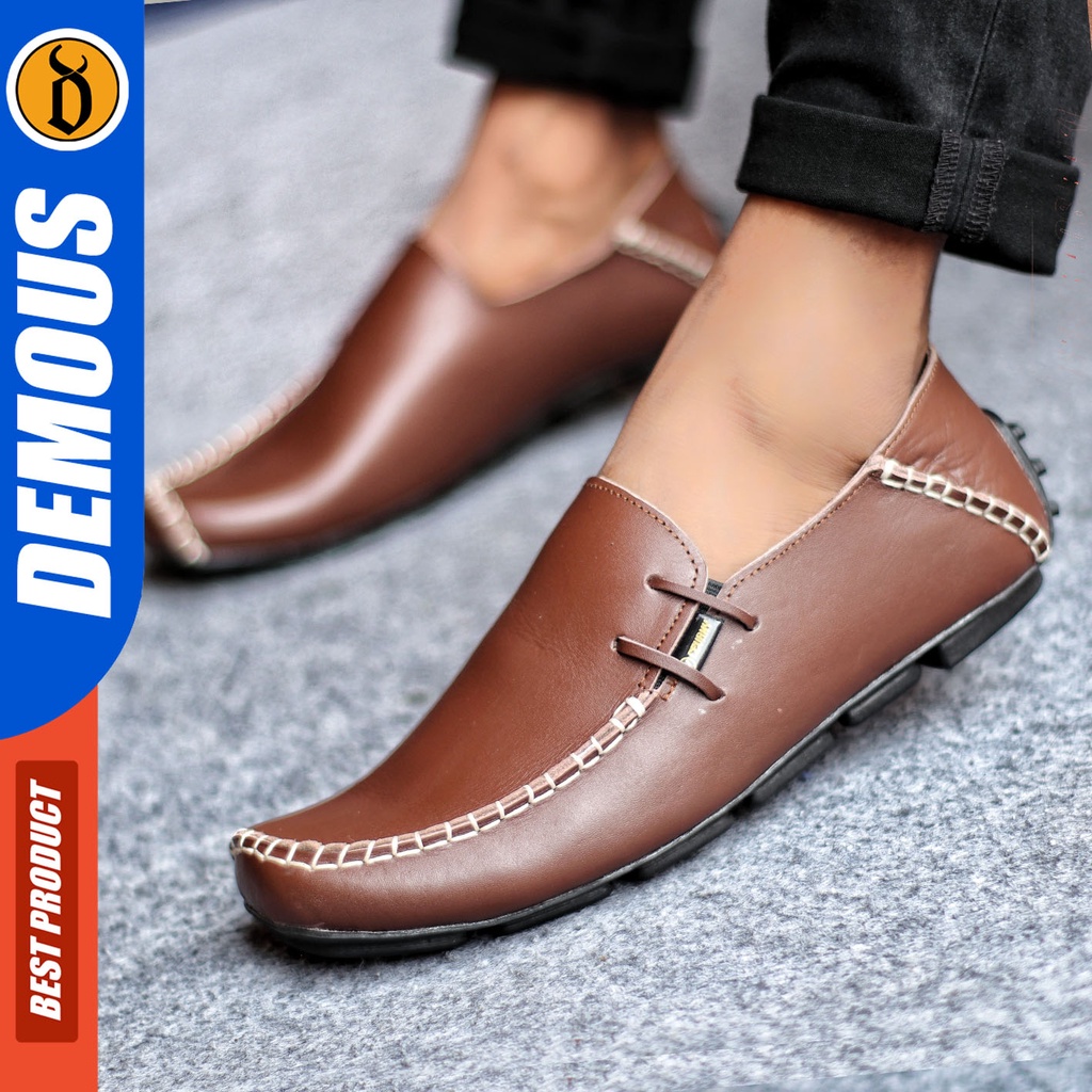 Sepatu Slip On Pria Sepatu Casual Pria Kulit Asli Kerja Kantor Kuliah Kondangan Sepatu Slop Pria Sepatu Hitam Pria DEMOUS MOCLEA