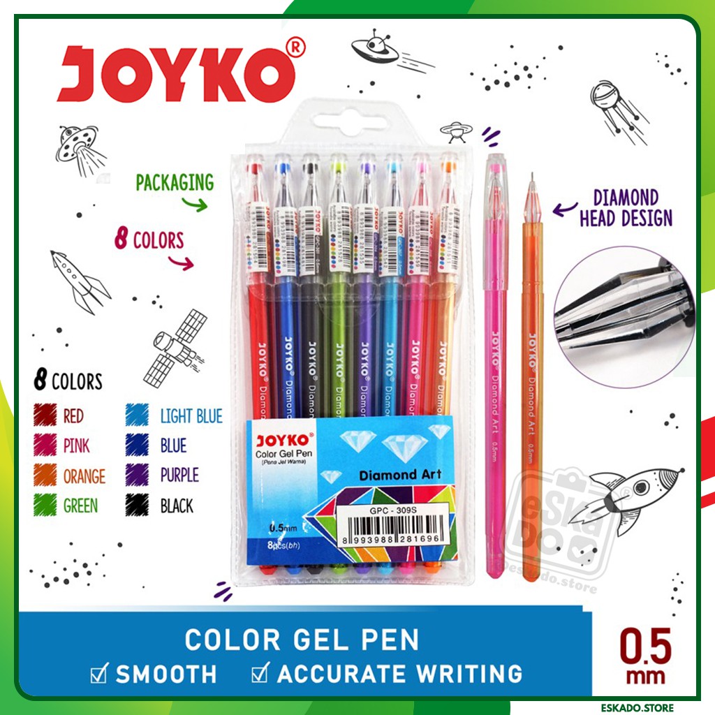 Color Gel Pen / Pulpen / Pena Joyko GPC-309S / 1 Set 8 Warna / 0.5 mm