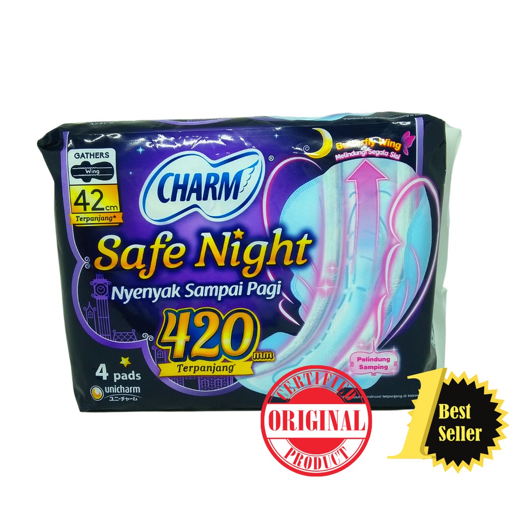 CHARM WING 42 CM 4 / Pembalut Charm Safe Night 42Cm Gathers Wing Isi 4
