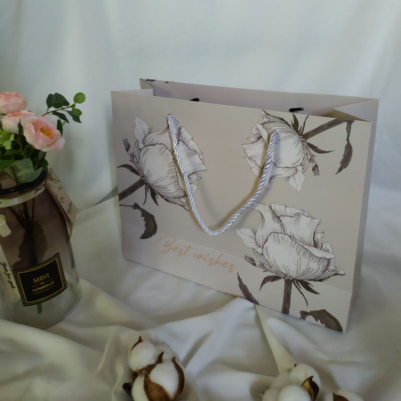 Paper Bag Motif Bunga (PBP/12) | Goodie Bag | Tas Kertas Kado | Tas Ulang Tahun-Bunga Mawar