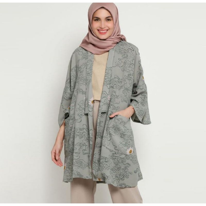 BIG SALE - KAMI Amary Outer Muslim Wanita Fog Green Dusty Coral L