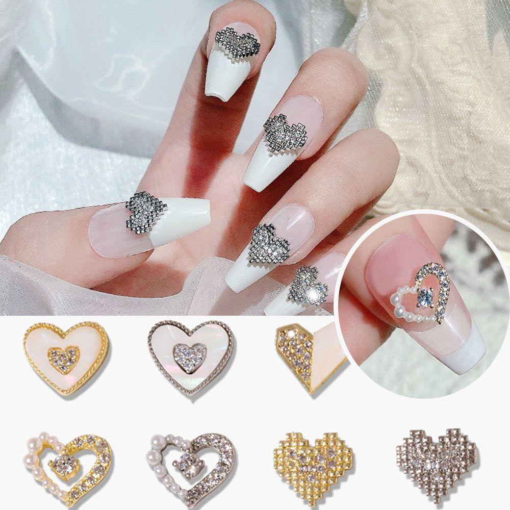 Mxbeauty Cinta Hati Nail Art Perhiasan Indah Zirkon Mutiara Cinta Liontin Smiley Gaya Jepang Nail Art Berlian