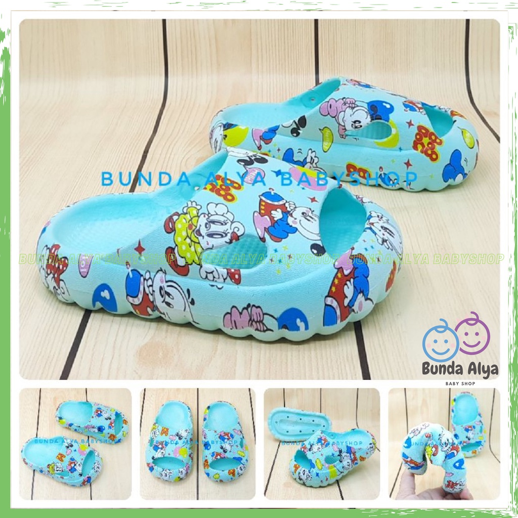 Sendal Anak Laki Usia 3 4 5 Tahun Slop Karet Elastis HIJAU - Sandal Anak Cowok Motif Kartun Lucu Model Kekinian Anti Licin Elastis Size 24-29