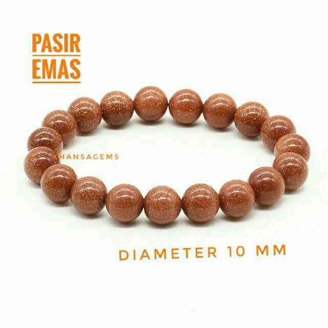 Gelang Batu Pasir Emas Aneka Diameter 6mm 8mm 10mm Model Shambala dan Elastis