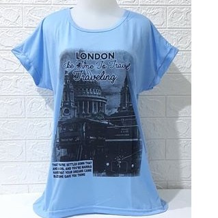 Kaos Jumbo motif LONDON/oblong Wanita lengan manset