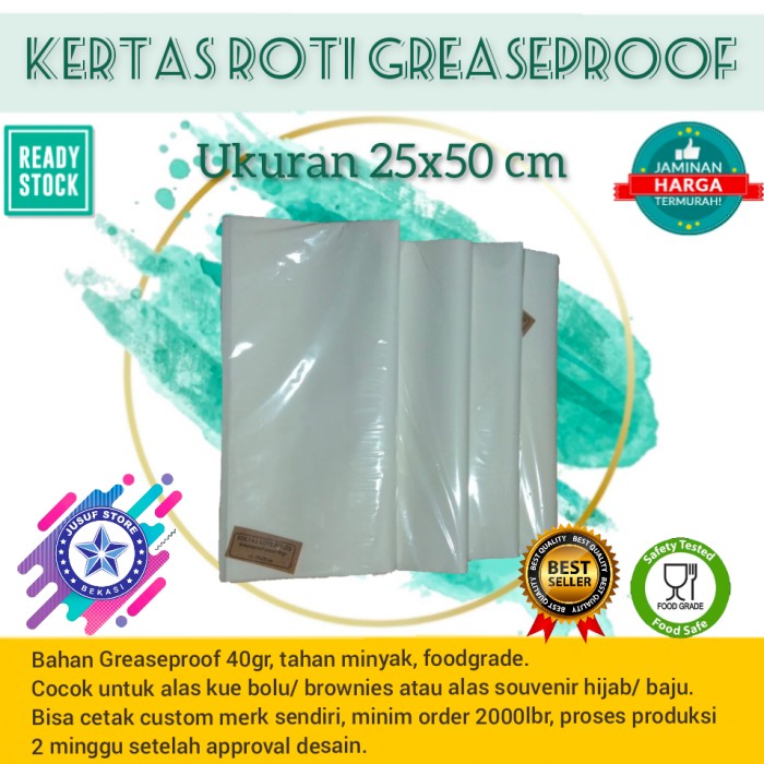 

TERLARIS Kertas Roti Greaseproof Paper/ Kertas Burger/ Roti John uk.25x50