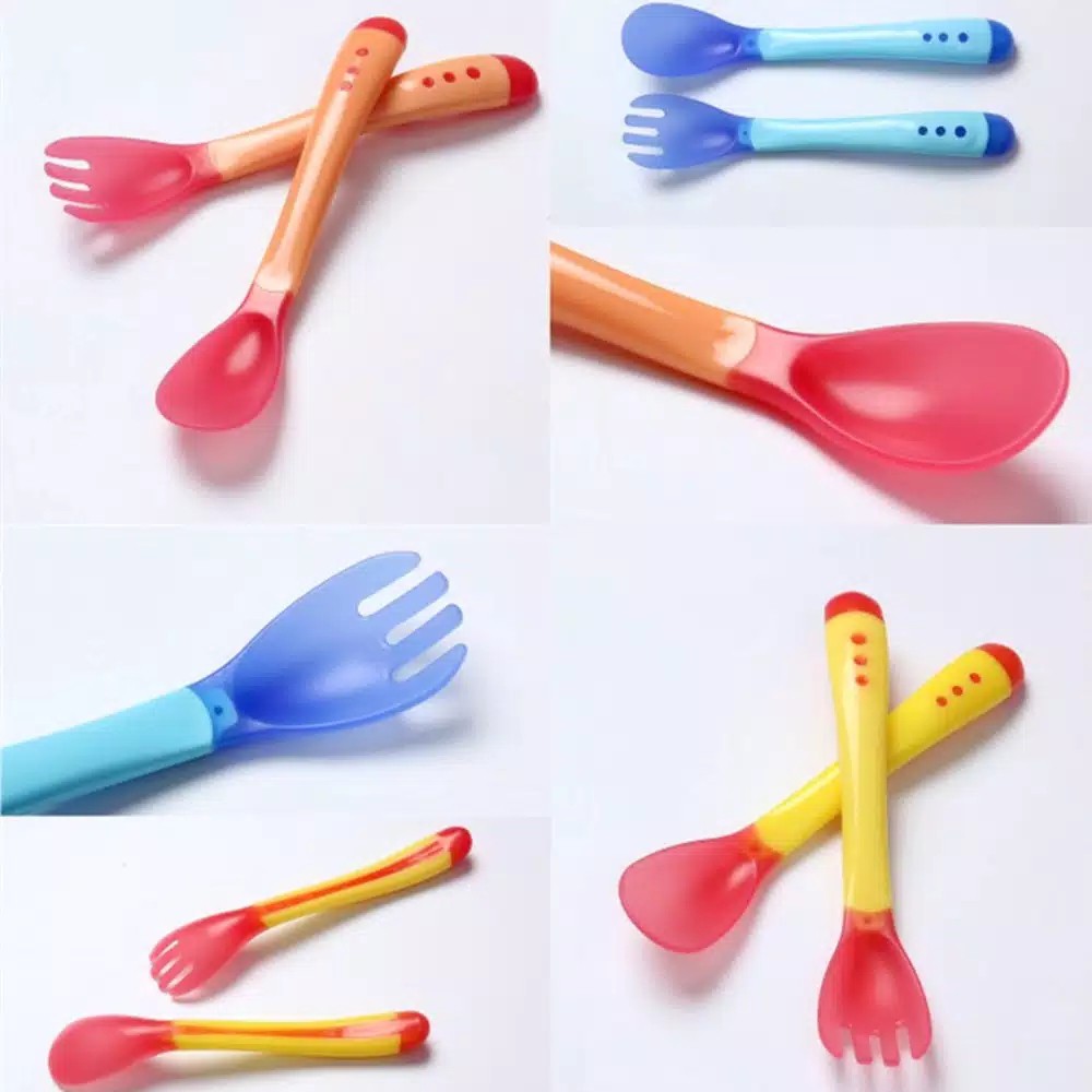 Sendok Makan Bayi / Sendok Makan Bayi Sensor Panas / Spoon Fork Set Heat Sensing Garpu Sensor Panas