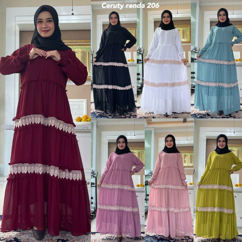 gamis ceruti / gamis ceruti renda besar / gamis daily / gamis cantik / gamis renda