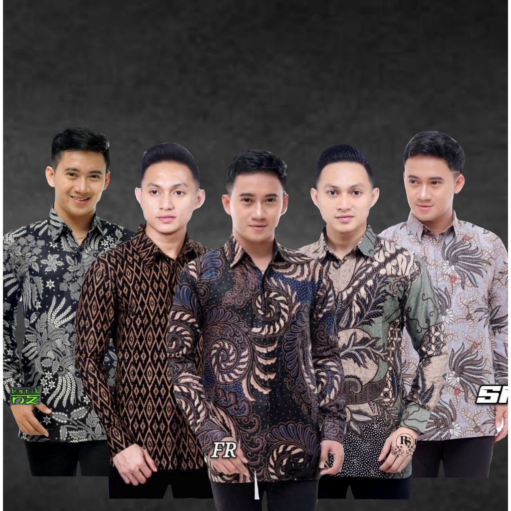 Batik Pria Lengan Panjang BATIK AZMIL HRB026 motif KERATONAN Kode 002 size M L XL XXL Reguler