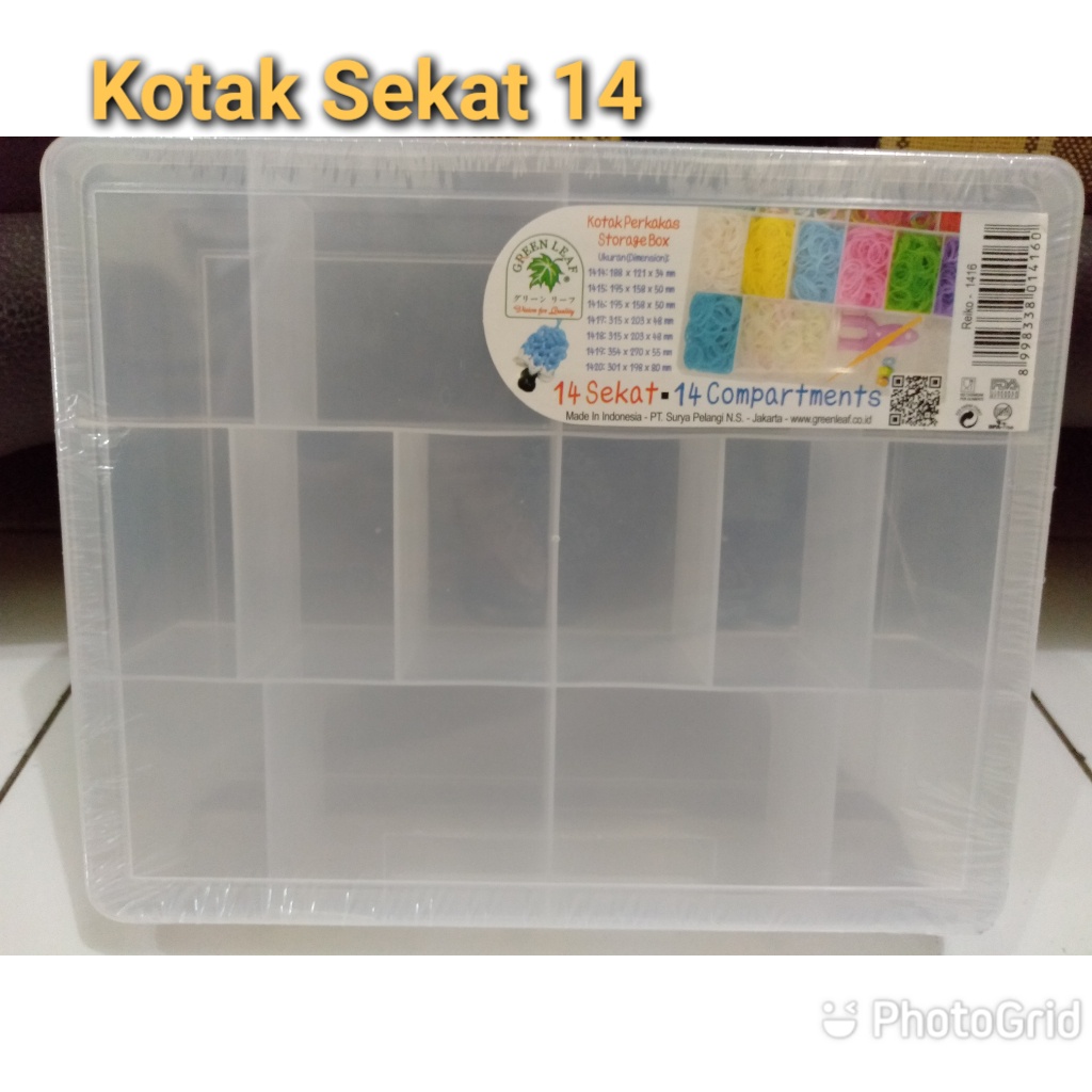 GREENLEAF 1416 REIKO KOTAK PERKAKAS STORAGE BOX 14 SEKAT GREEN LEAF