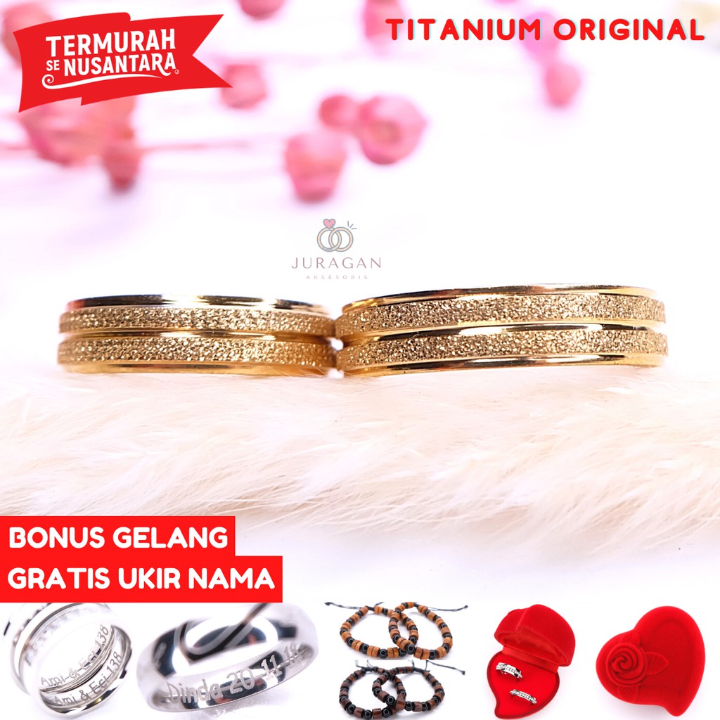 [UKIR NAMA + BOX HATI] Cincin Couple BUCIN Titanium M28 BONUS Gelang Couple