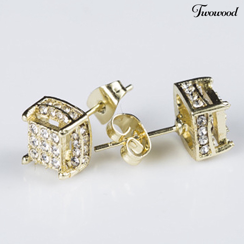 1 Pasang Anting Stud Cubic Zirconia Bentuk Persegi Bahan Alloy Untuk Daily Life