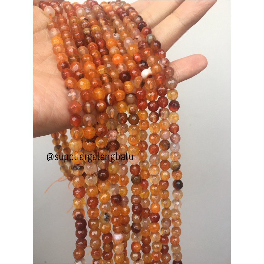 Batu Carnelian serat orange 6mm CUTTING natural oren bahan alam fesyen craft supplier pria wanita