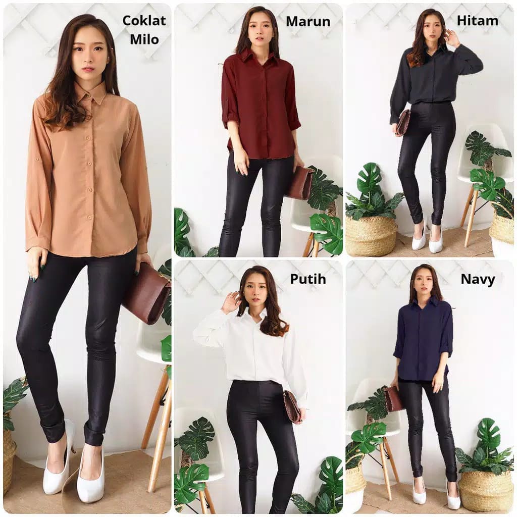 KEMEJA POLOS TANGAN SKODER // AUREL KEMEJA WANITA POLOS BASIC LENGAN PANJANG (Bahan Katun)