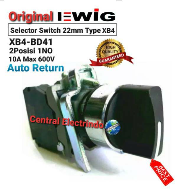 Selector Switch EWIG 22mm XB4-BD41 Auto Return 2Posisi 1NO 10A/600V.