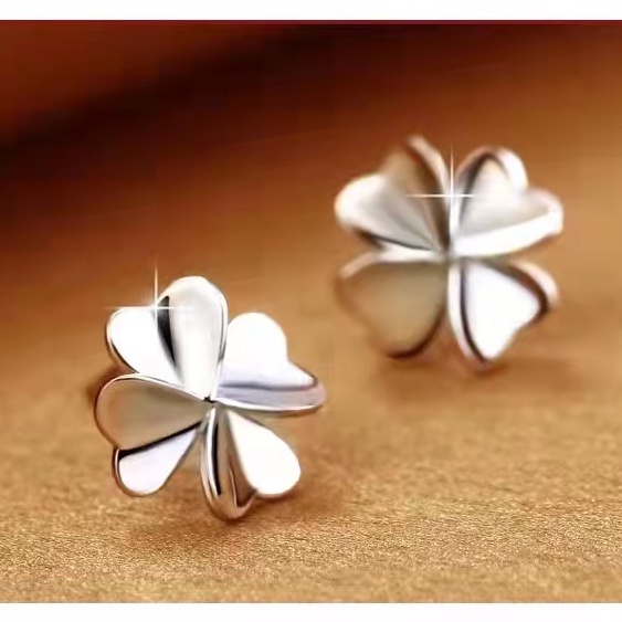 (Hello Girl)E03 Anting Wanita Korea Tusuk Model Juntai Bunga Mutiara Import-E03 Bunga silver