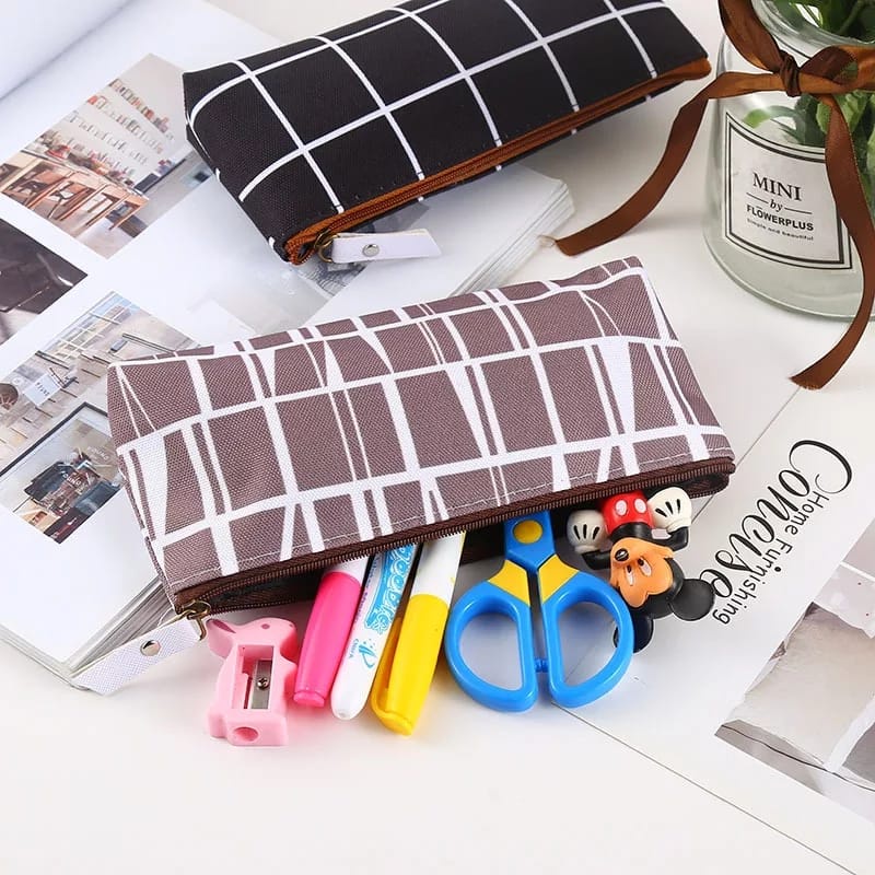 Tempat Pensil Sekolah Kanvas Stylish Simple Import Kotak Pensil Motif Aesthetic Resleting Bisa Untuk Alat Tulis Makeup