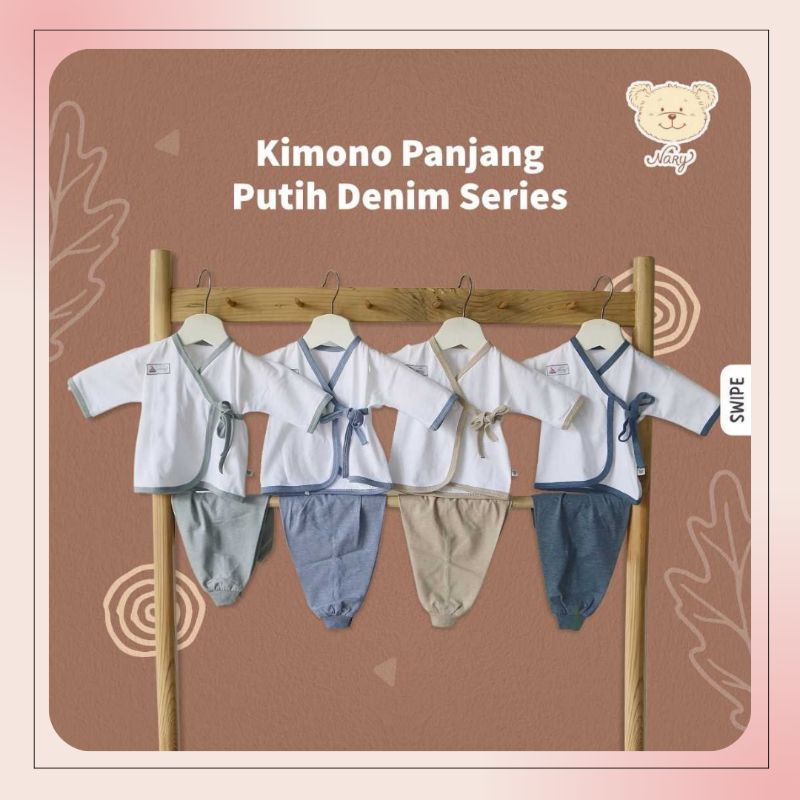 Nary Setelan Kimono Panjang Putih Denim Series