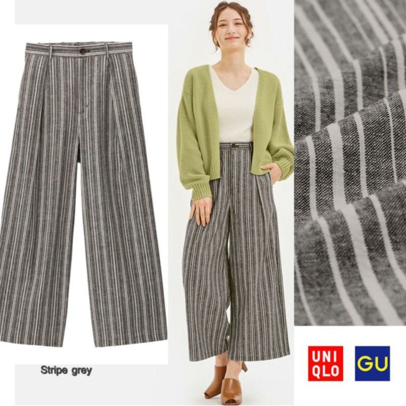 Gu uniqlo Linen stripe wide kulot