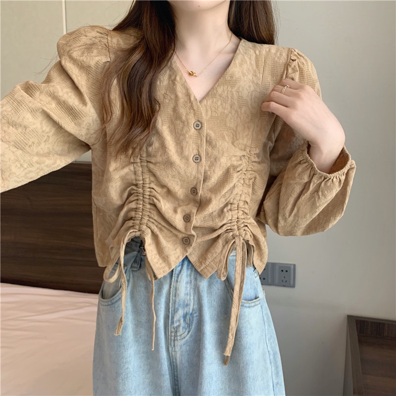 yikoo-Kemeja korea lengan panjang blouse wanita shirt atasan pakaian